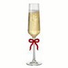 Single Ribbed Clear Champagne Glass with Red Bow on Stem