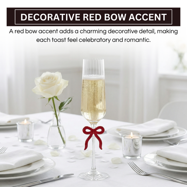 Single Ribbed Clear Champagne Glass with Red Bow on Stem