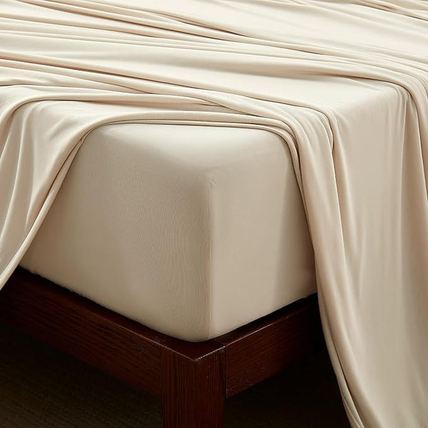 100% Microfiber Jersey Knit Sheet Set with Pillowcases-Beige Sleep Zone