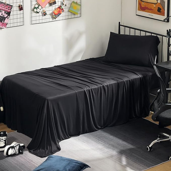 100% Microfiber Jersey Knit Sheet Set with Pillowcases-Black Sleep Zone