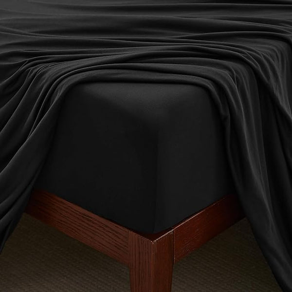 100% Microfiber Jersey Knit Sheet Set with Pillowcases-Black Sleep Zone