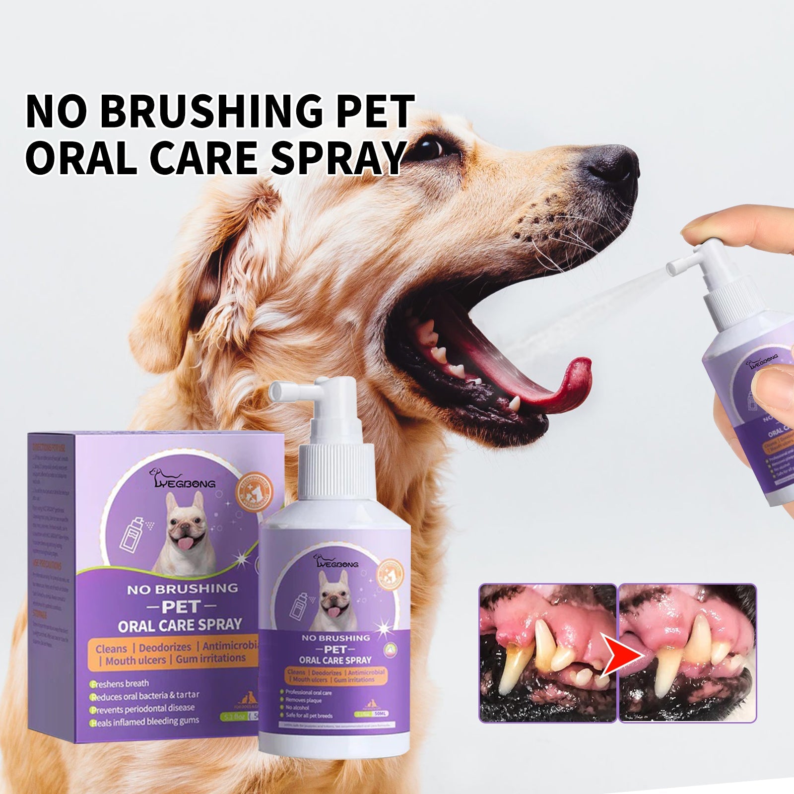 Dog And Cat Tooth Cleaning Spray, Pet Mouth Cleaning Breath Fresh Deodorizing Cleaning Spray
