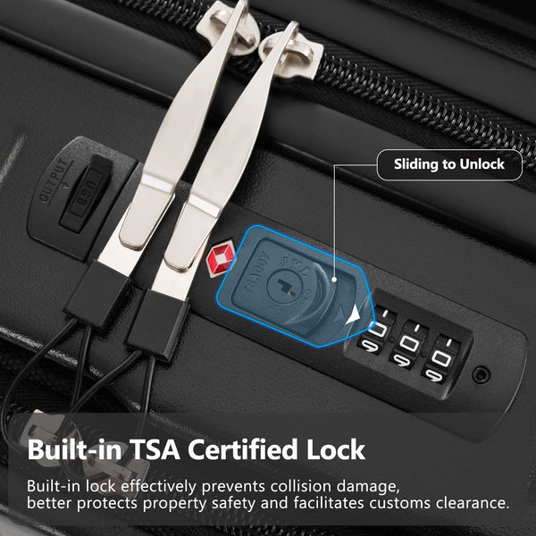 Carry-on Luggage 20 Inch Front Open Luggage Lightweight Suitcase with Front Pocket and USB Port, 1 Portable Carrying Case Black