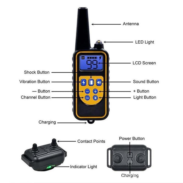 Dog training supplies - bark control device. The collar features electric shock and vibration for training.