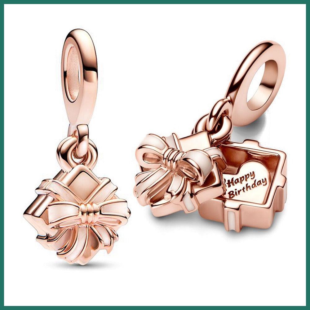 Pan Jiazhu Rose Gold Openable Birthday Gift Box Pendant Bow Ribbon Cute Gift Accessories