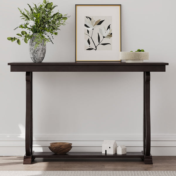 48-Inch Rustic Vintage Console Table --- Farmhouse Style Entryway Table with Open Shelf and Sturdy Construction  (Espresso)