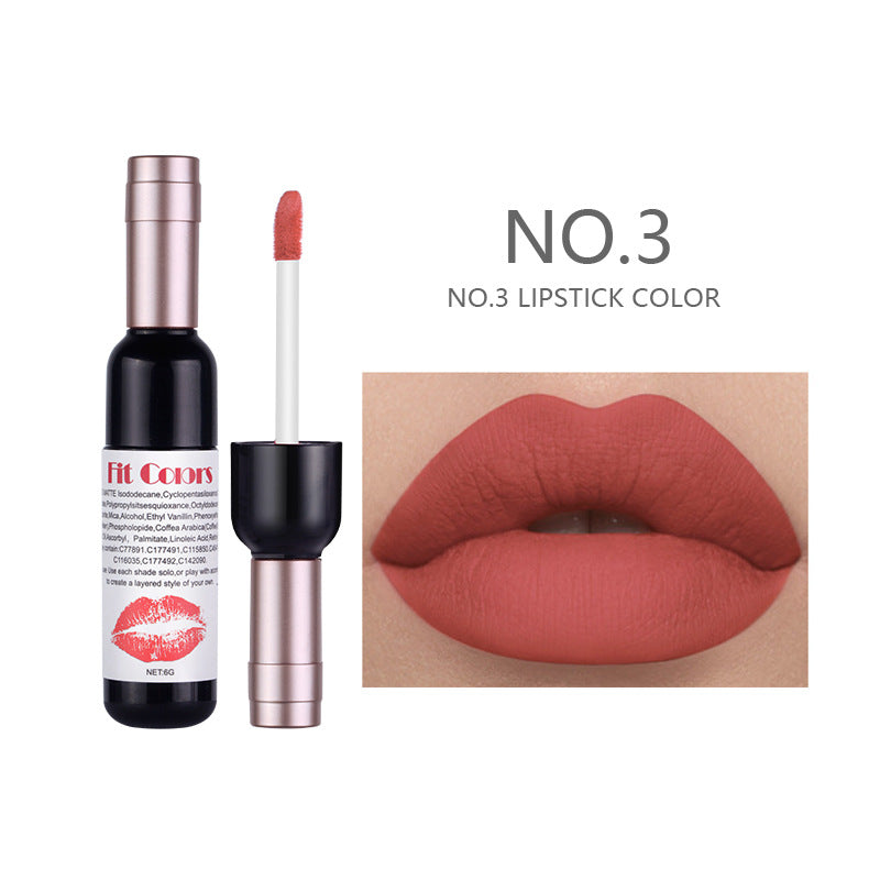 Fit Colors Red Wine Bottle Non-Stick Cup Matte Lip Gloss Matte Velvet Is Not Easy To Fade Lip Gloss Liquid Lipstick