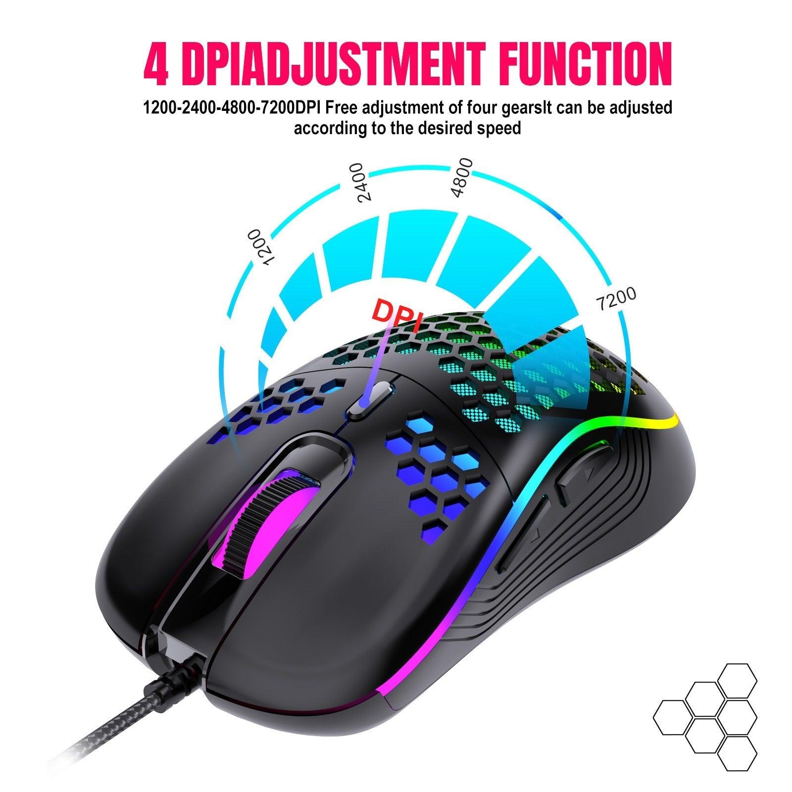 Wired gaming mouse with hollow holes and glowing light lightweight gaming mouse for esports