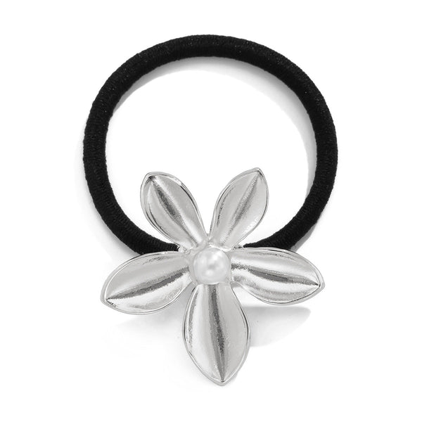 Versatile five petal flower alloy hair accessory with fashionable glossy imitation pearl bow headband