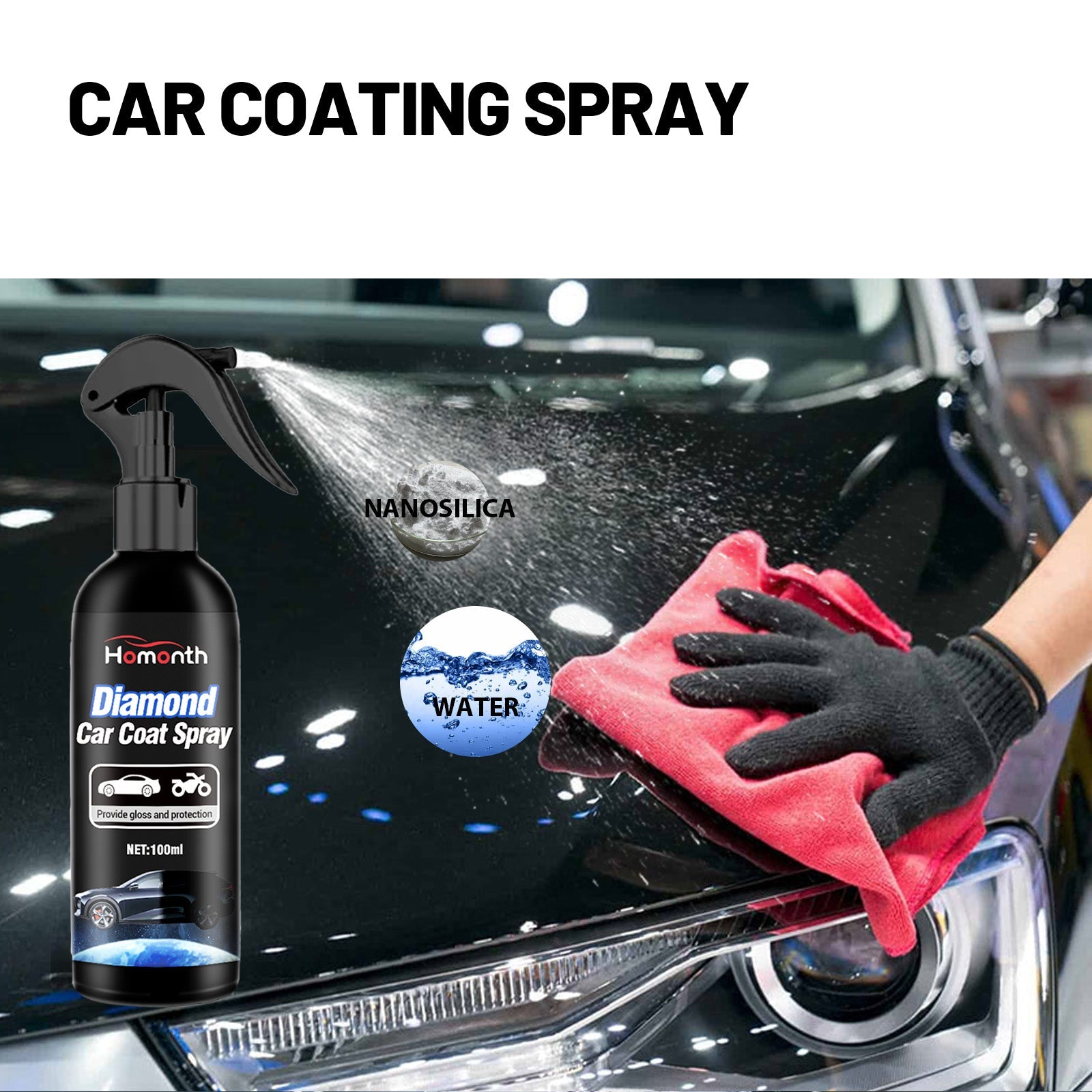 Diamond Car Coat Spray, Car Paint Maintenance Refurbished Paint Surface Cleaning Decontamination Brightening Polishing Coating Spray