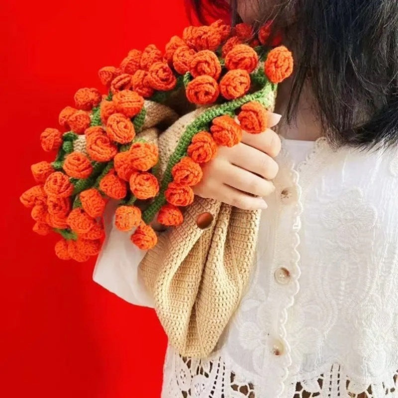 60cm New Creative Rose Bouquet Blanket (Finished), Crocheted Flower Bouquet Gift for Girlfriend