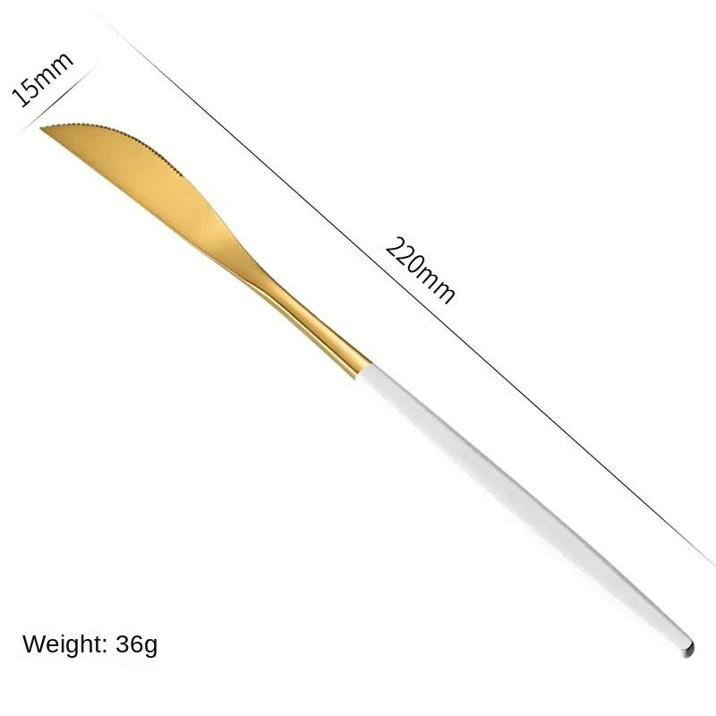 Stainless Steel Cutlery Set with Portuguese Gold Spray Painted Steak Knife, Fork, Spoon, and Tea Spoon 4-Piece Gift Pack