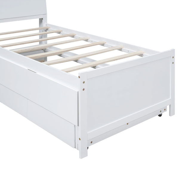 Twin Size Platform Bed with Storage LED Headboard Twin Size Trundle and 3 Drawers White