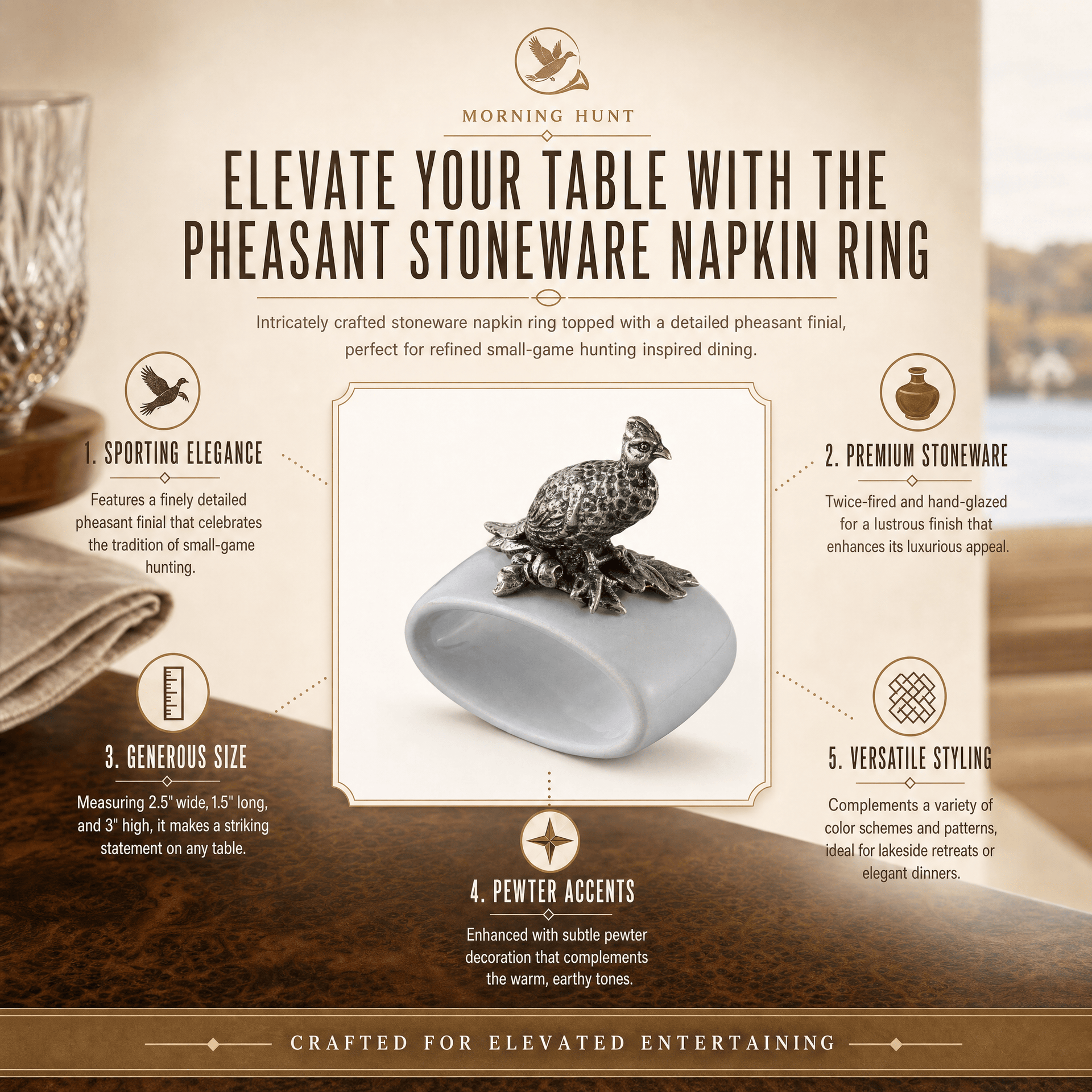 Pheasant Stoneware Napkin Ring
