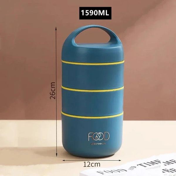 1240ML/1590ML Large Capacity Stainless Steel 304 Lunch Box Leak-Proof Multi layer Thermal Bento Box Adult Student Food Container