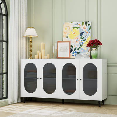 Modern Accent Sideboard Cabinet with Acrylic Doors, Freestanding Storage Cupboard Console Table for Kitchen Dining White