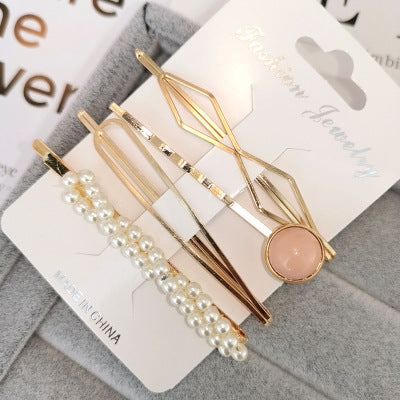 4PCS Korea Fashion Metal Hairpins Imitiation Pearl Colorful Beads Hair Clips for Women Irregular Geometric Hair Accessories