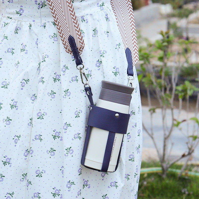 Outdoor insulated cup diagonal cup cover detachable woven shoulder strap bottle cover stainless steel kettle cover