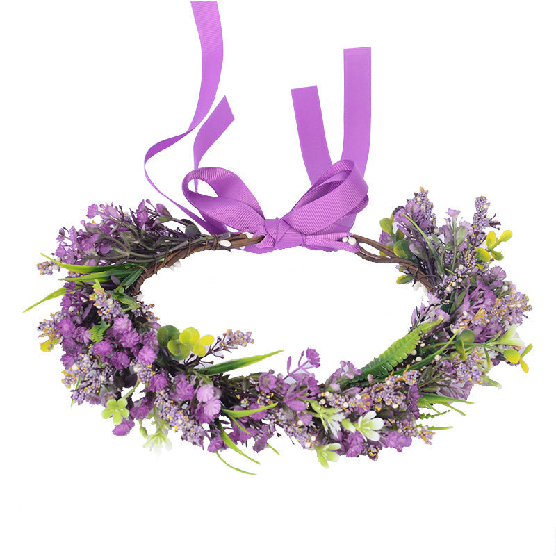 Flower garland headpiece simulation full sky star small floral ribbon lavender hair accessory studio Hanfu headband