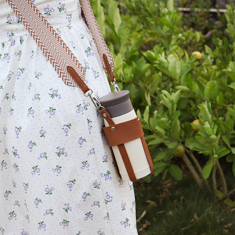 Outdoor insulated cup diagonal cup cover detachable woven shoulder strap bottle cover stainless steel kettle cover