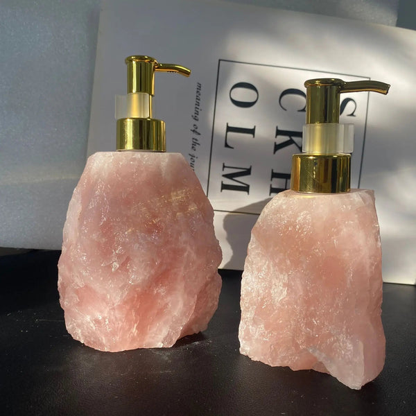 1 PCS Natural Pink Crystal Stone Press Bottle Dispenser 30ml Liquid Dispenser Shower Gel Wash Light Luxury Bathroom Accessory - Gifts for You 'n Me