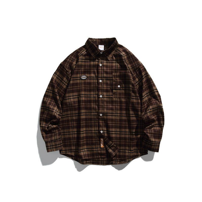 Loose casual checkered long sleeved shirt for men and women