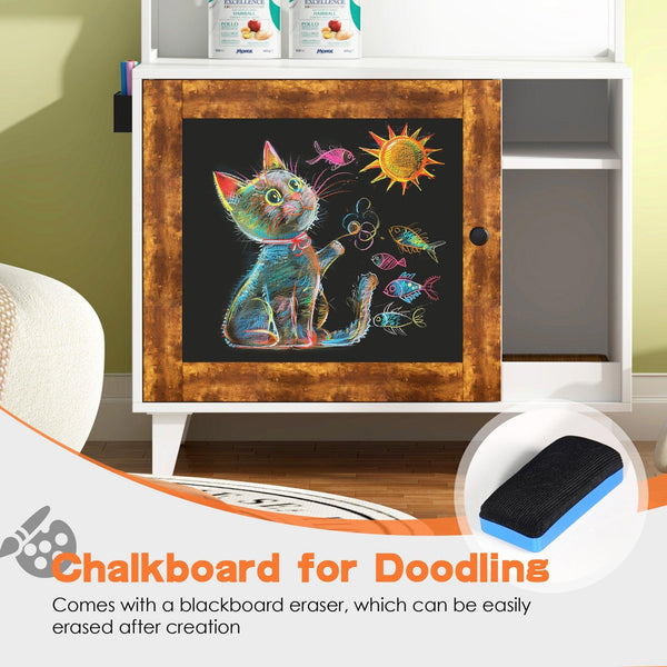 Graffiti with 2 storage racks and 1 door cat litter box shell, hidden cat litter box with rack shell furniture white