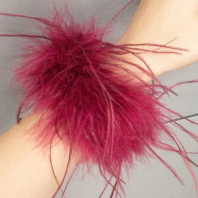 Real Ostrich feather cuff plumes bracelet for women white Cuffs pens Shirt with feathers girls fur cuffs ornament boa plume
