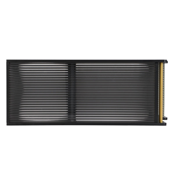 Stylish mobile desk with lockable wheels,bedside table with 5mm thick grooved tempered glass and gold round bars ，black