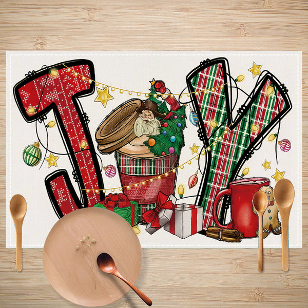 Skull Milk Tea Cup Printed Meal Mat Christmas Snowflake Letter Linen Table Mat Holiday Table Decoration Insulation Mat