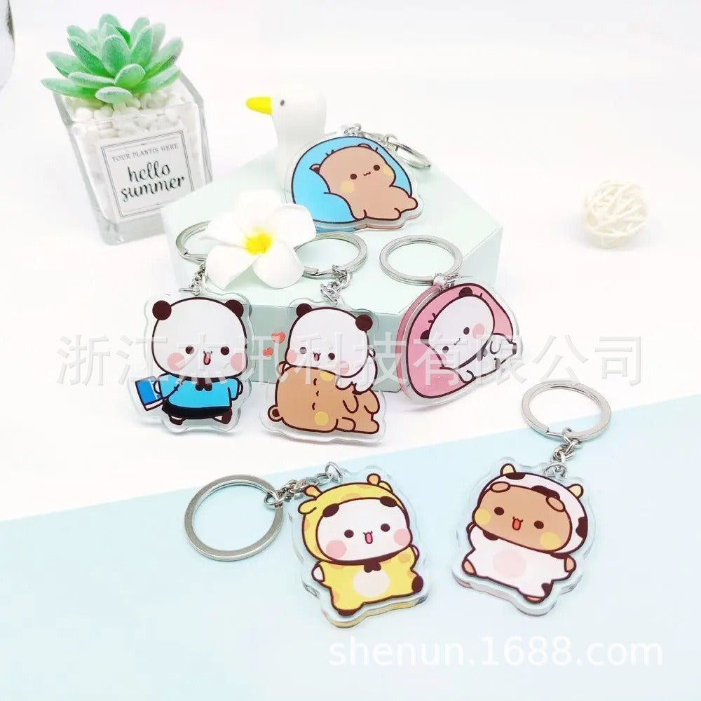 Cute cartoon Bubudu Giant Panda Pendant Keychain Car Key Acrylic Backpack Keychain Pendant