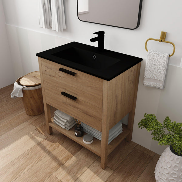 30 Inch Bathroom Vanity Plywood With 2 Drawers(BVB01030IMO-BL9075BK)