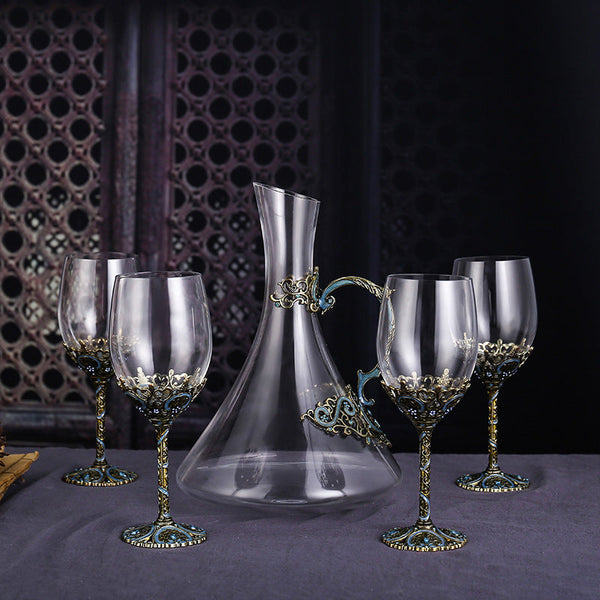 Enamel lead-free red wine cup crystal glass high footed cup decanter set