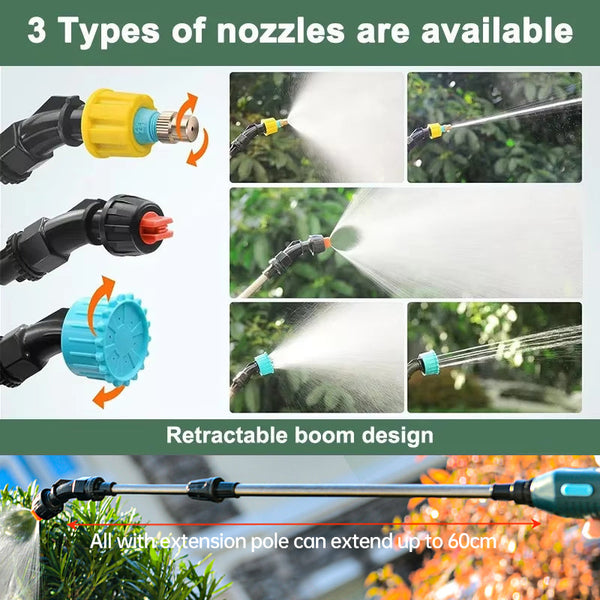 2400mAh Portable Electric Sprayer Wand. 3 nozzles, high - pressure, for garden plant watering.
