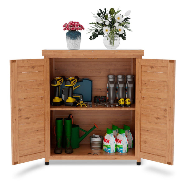 Potting Bench with Storage Cabinet and Metal Table Top for Outdoor Patio,Outdoor Work Station Table