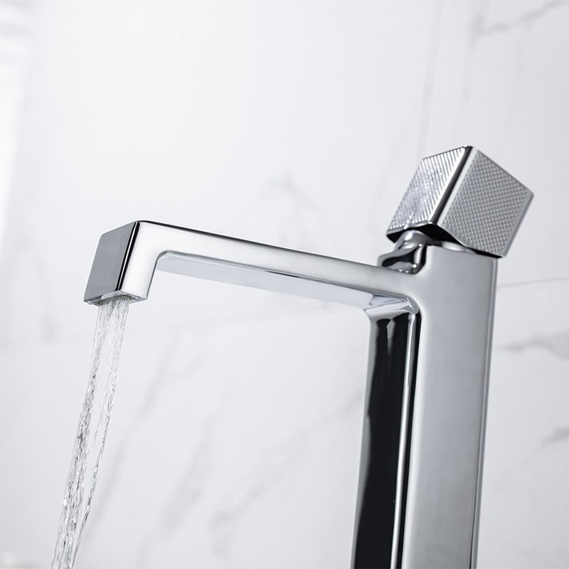 Black square single hole cold and hot countertop basin sink chrome faucet