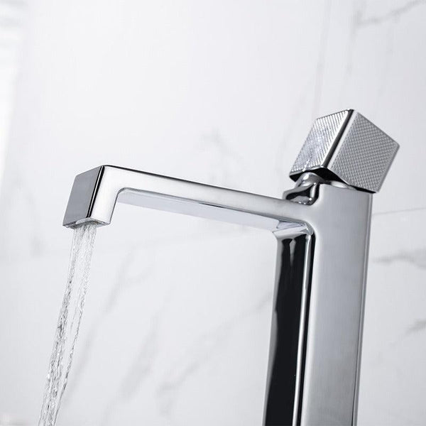 Black square single hole cold and hot countertop basin sink chrome faucet
