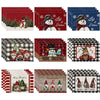 Christmas Snowman Linen Meal Mat Snowflake Grid Printed Table Mat Christmas Party Decoration Insulation Mat Holiday Decoration