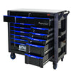12-Layer Drawer Multi-Purpose Tool Car, With Wheels, Iron Top - Black+Blue