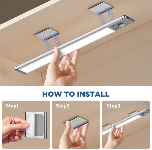 GlowTrack Motion Light - Under Cabinet Lights,76LED Motion Sensor Night Light Indoor, 1500mAh USB Rechargeable Light, Magnetic Dimmable Lights for Kitchen, Stairs, Wardrobe Lighting.