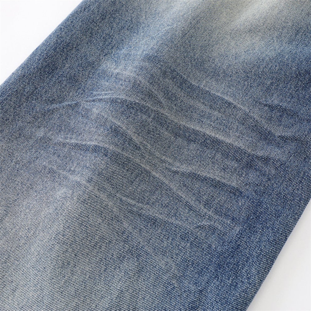 Washed Faded Denim Long Pants Clean Fit Punk Loose Wide Leg Dad Trousers Men's Distressed Ripped Straight Leg Jeans