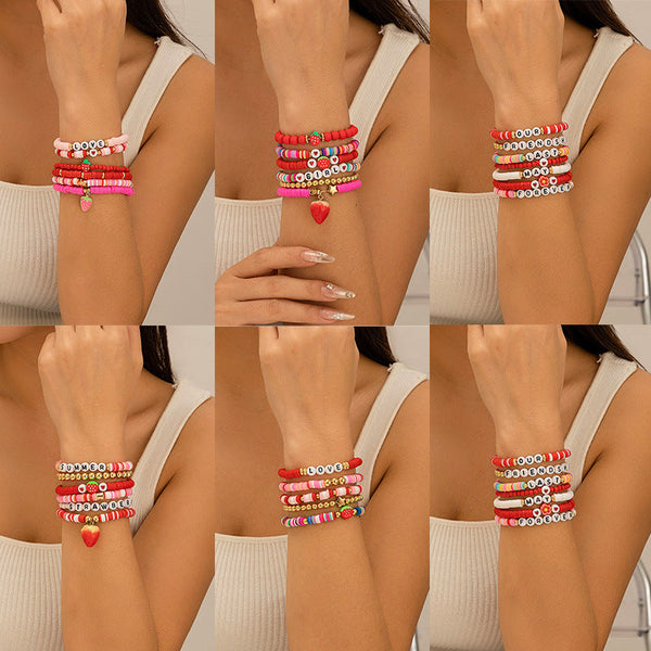 Bohemian style colorful soft ceramic elastic letter LOVE bead bracelet Bracelet