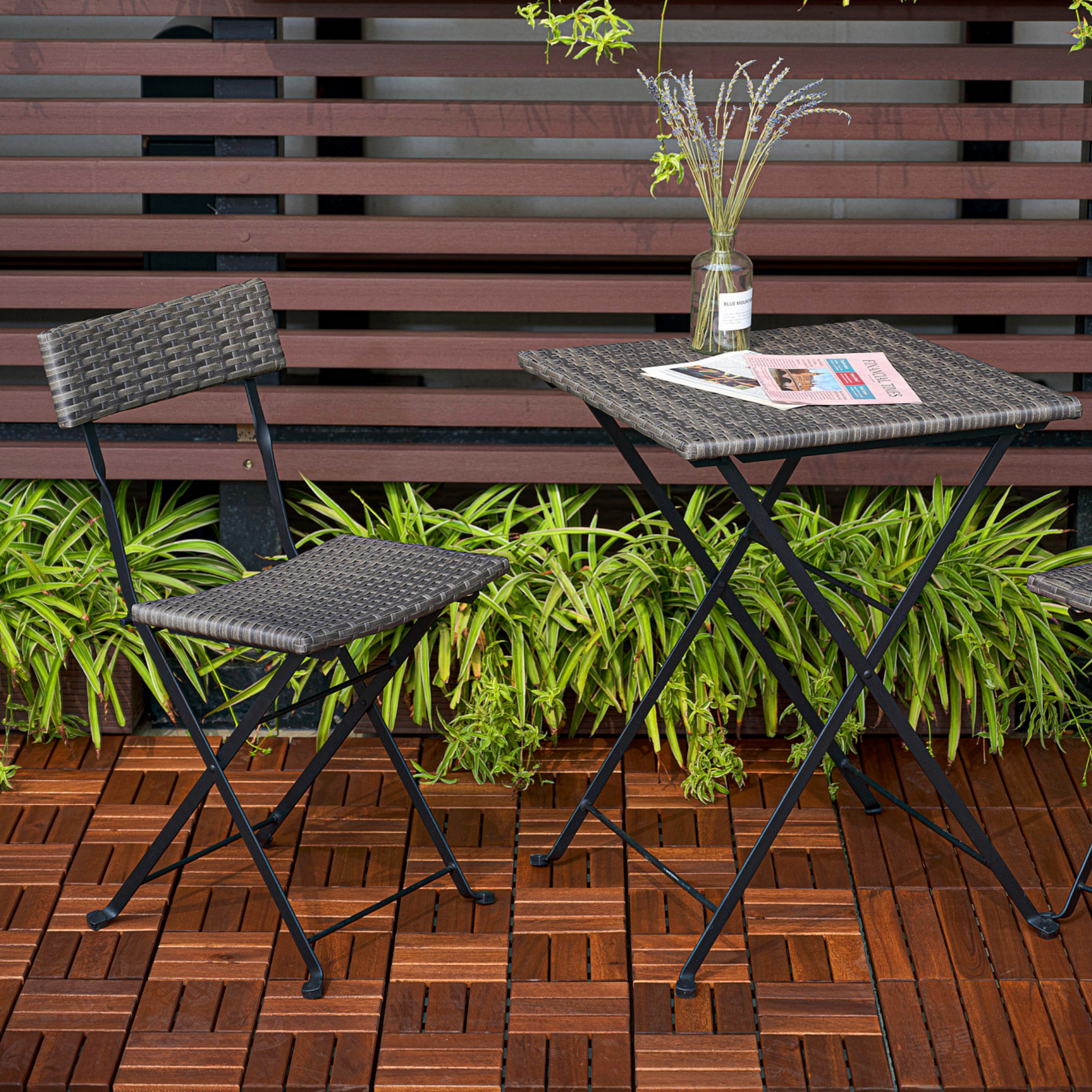 Acacia interlocking deck tile grid pattern, 10 pieces of 12 inch x 12 inch square brown Acacia hardwood outdoor flooring