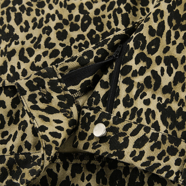 American retro leopard print casual pants with high waist design niche fashion loose and wide leg pants