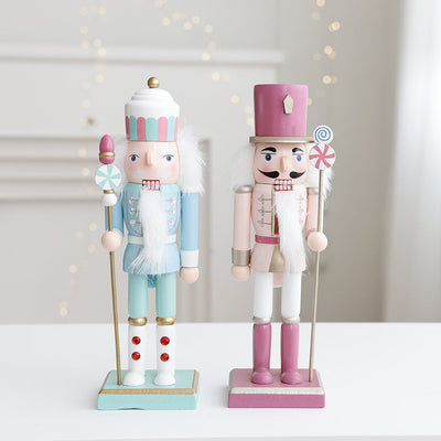 Walnut solid wood soldier puppet ornament Christmas decoration 26CM macaron color creative ornament