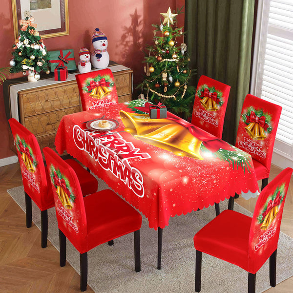 Christmas Waterproof Printed Tablecloth Restaurant Home Printed Chair Cover Christmas Tablecloth Chair Cover Decorative Set