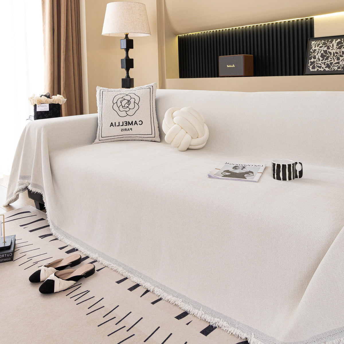 Solid Color Chenille Sofa Cover Blanket Furniture Covers for Sofas and Loveseats
