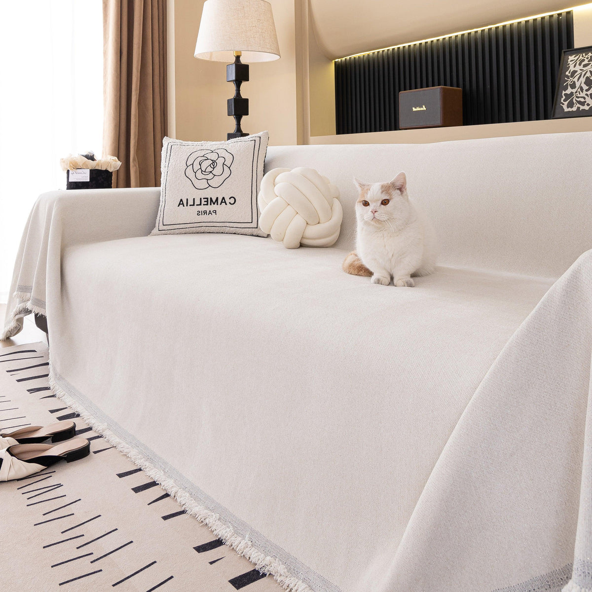Solid Color Chenille Sofa Cover Blanket Furniture Covers for Sofas and Loveseats