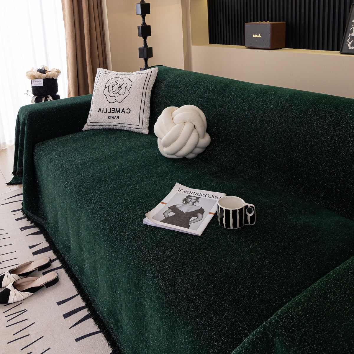 Solid Color Chenille Sofa Cover Blanket Furniture Covers for Sofas and Loveseats