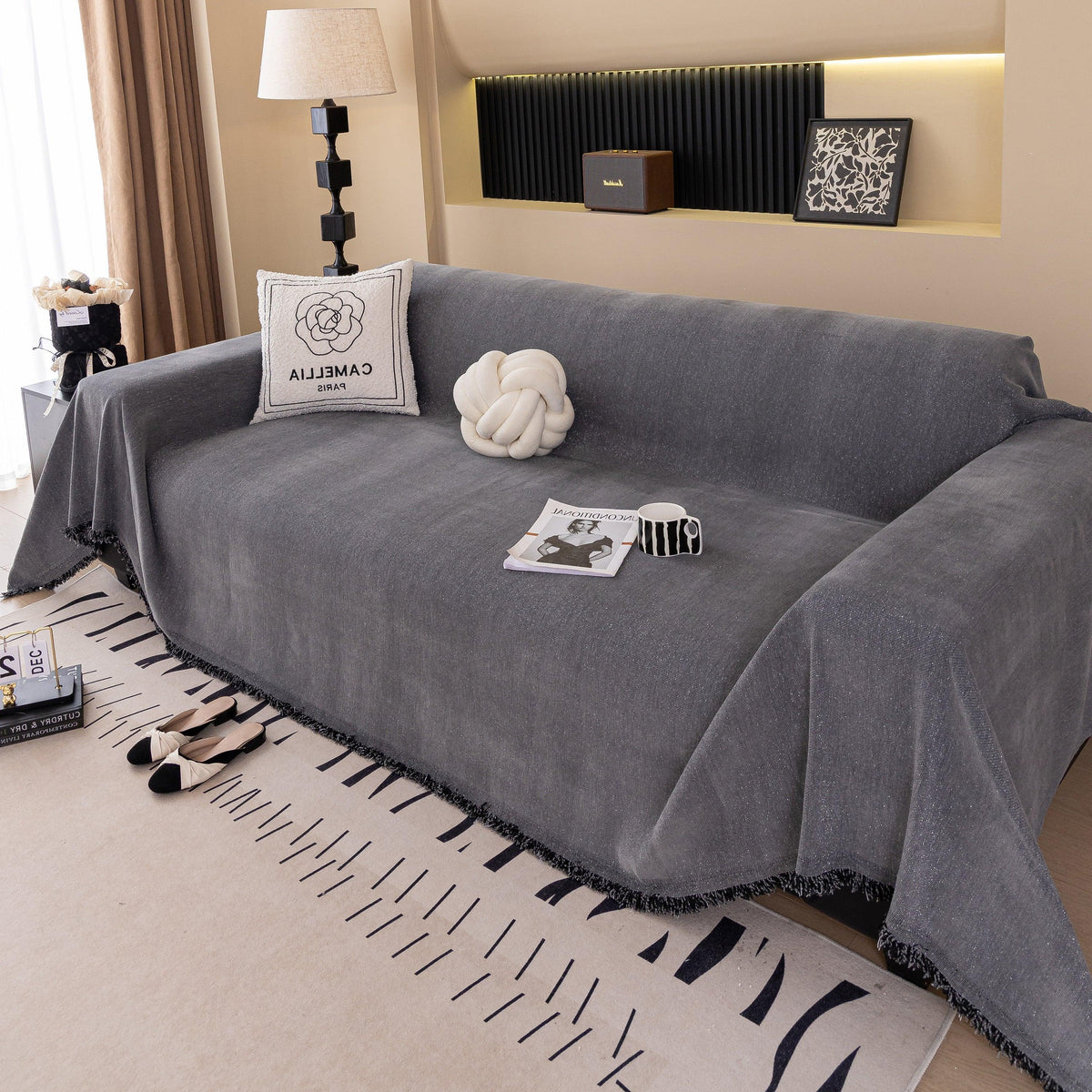 Solid Color Chenille Sofa Cover Blanket Furniture Covers for Sofas and Loveseats